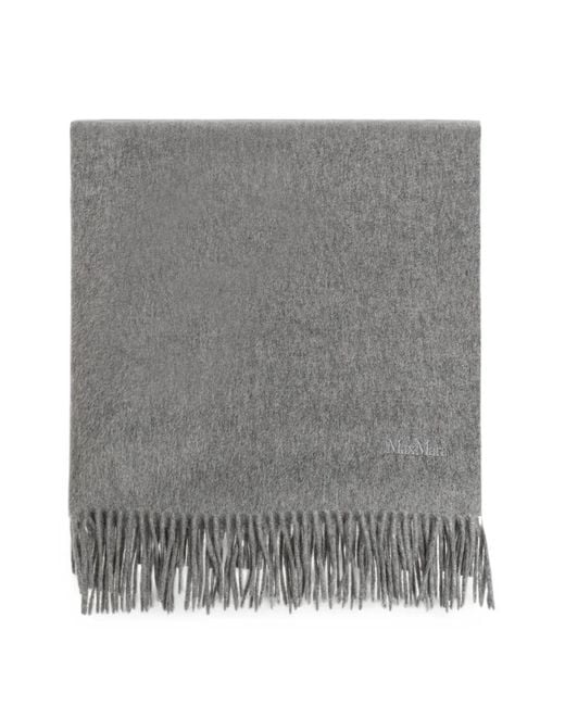 Max Mara Gray Fringed Cashmere Scarf