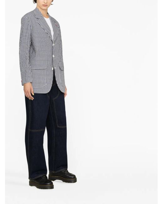 KENZO Gray Gingham Single-Breasted Blazer