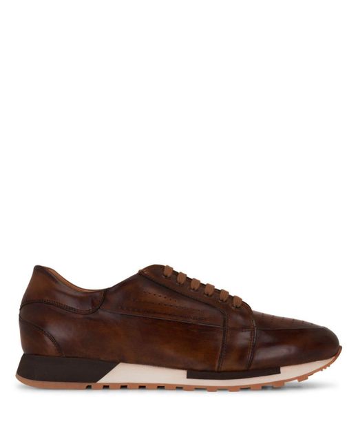 Bontoni Brown Vento Lace-up Leather Sneakers for men