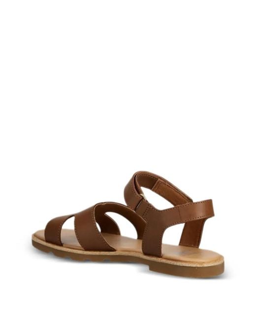 Sorel Brown Ella Iii Leather Flat Sandals