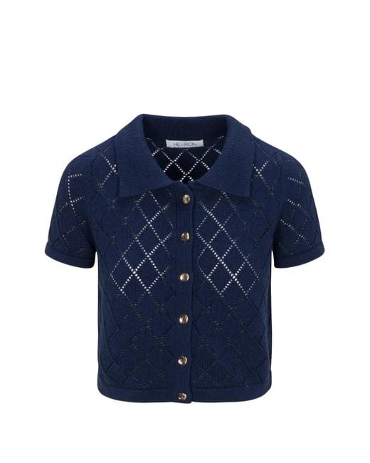 Hevron Blue Arlet Diamond-Pattern Cardigan