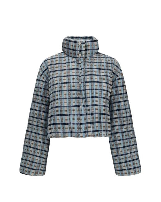 GONGDID DESIGN Blue Tartan-Pattern Padded Jacket