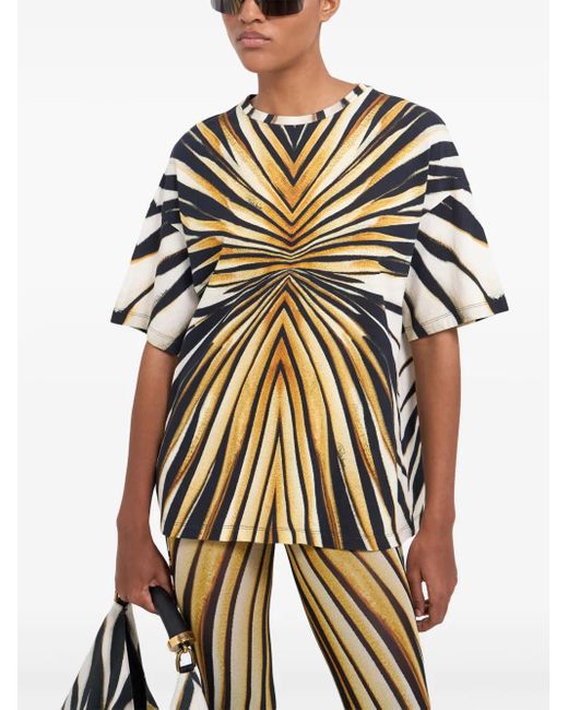 Roberto Cavalli Metallic Ray Of Print Cotton T-Shirt