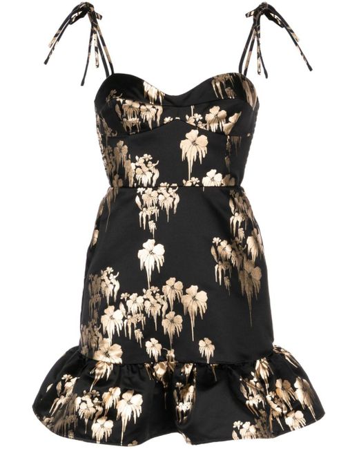 Cynthia Rowley Black Floral-print Foiled-finish Minidress