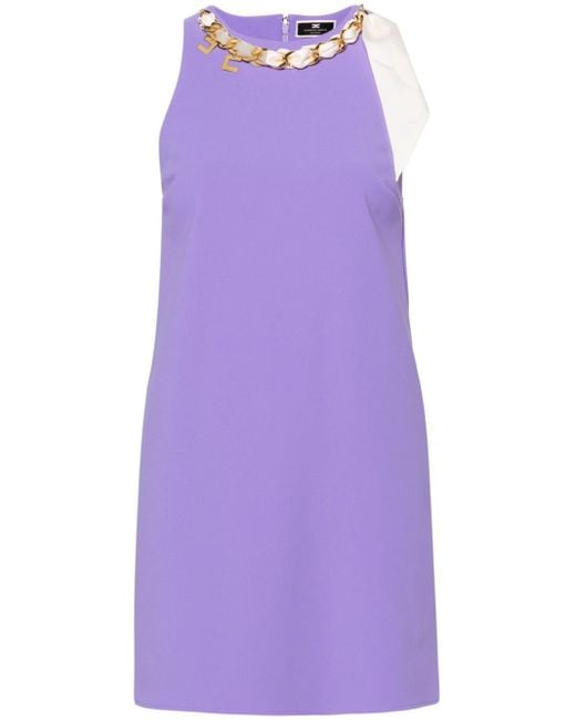 Elisabetta Franchi Purple Shift Crepe Mini Dress