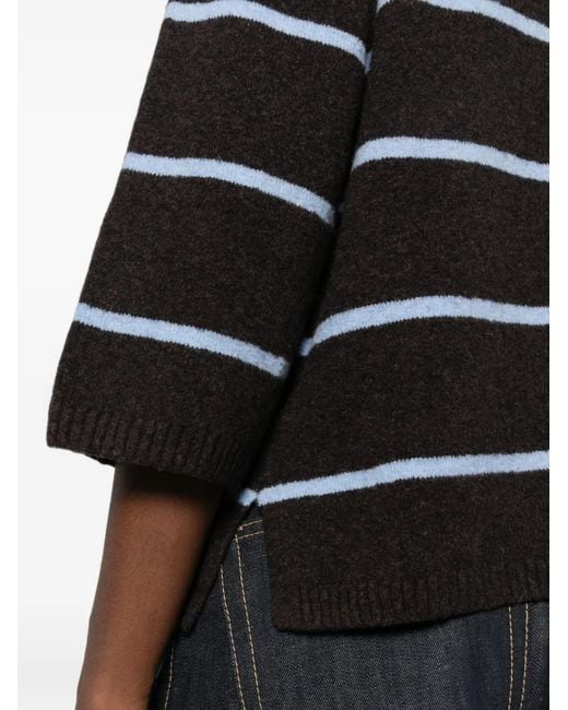 Yerse Black Pull Rayé À Manches Trois Quarts