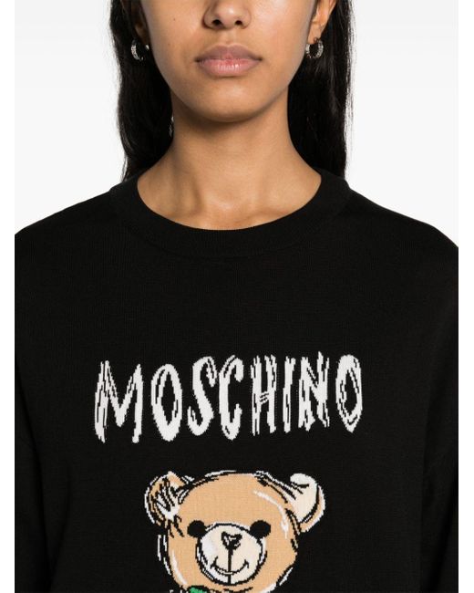 Moschino Intarsia Trui Met Teddybeerprint in het Black