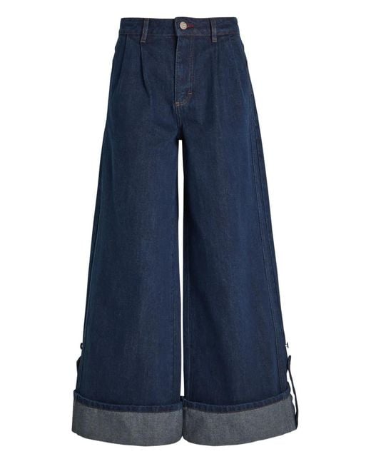 Damson Madder Blue Pleated Cuff Culottes Jeans