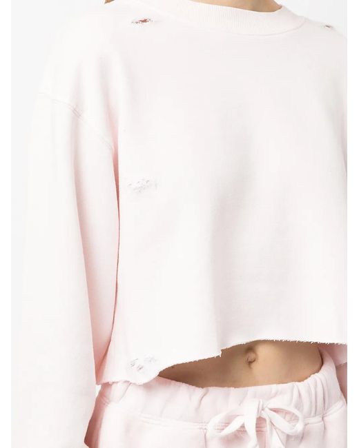 LA DETRESSE White Distressed Cropped Sweatshirt