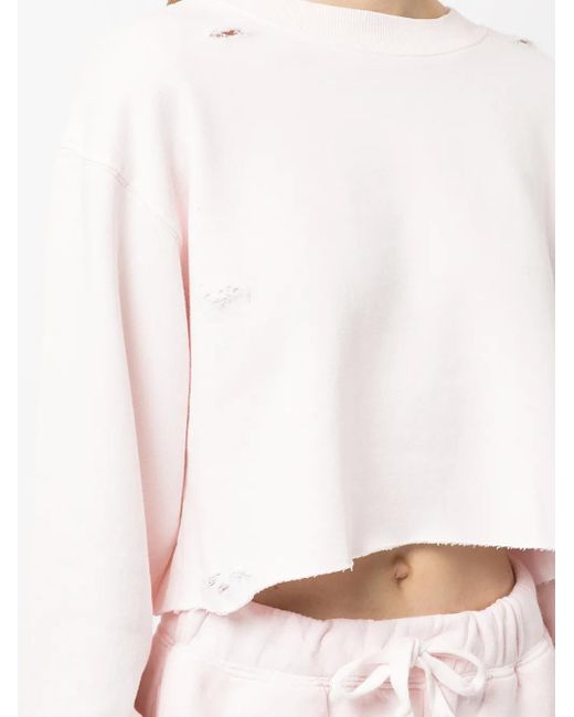 LA DETRESSE White Distressed Cropped Sweatshirt