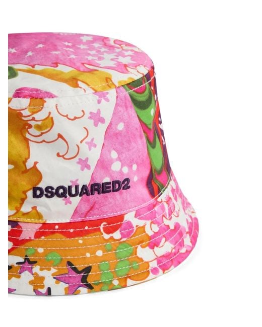 DSquared² Pink Graphic-Print Embroidered Bucket Hat for men