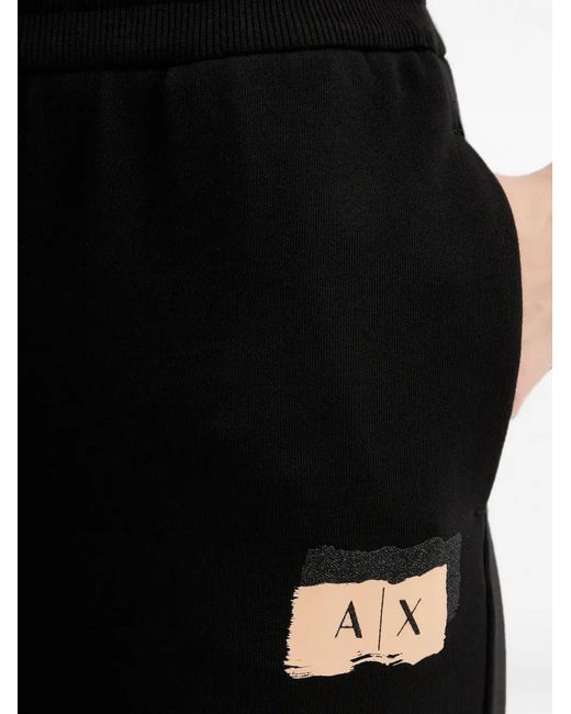 ARMANI EXCHANGE Black Logo-Patch Drawstring Track Pants