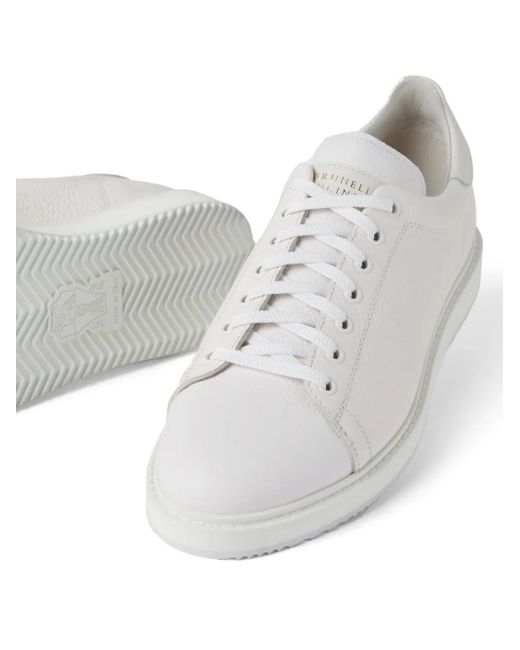 Brunello Cucinelli White Grained Leather Sneakers for men
