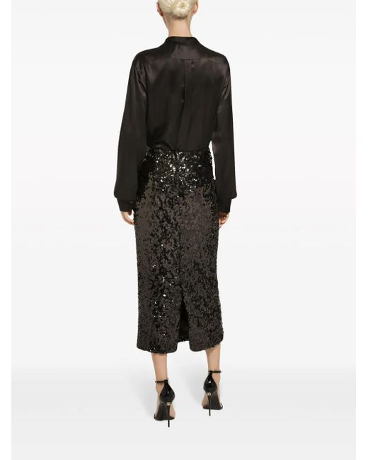 Dolce & Gabbana Black Sequined Calf-length Skirt