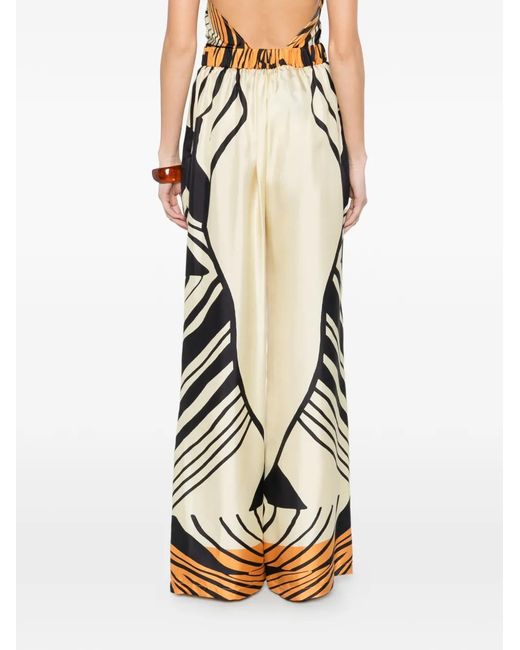 Raquel Diniz Natural Graphic-Print Palazzo Trousers