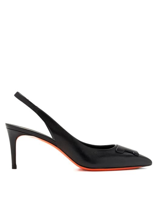 Santoni Black 65Mm Slingback Leather Pumps