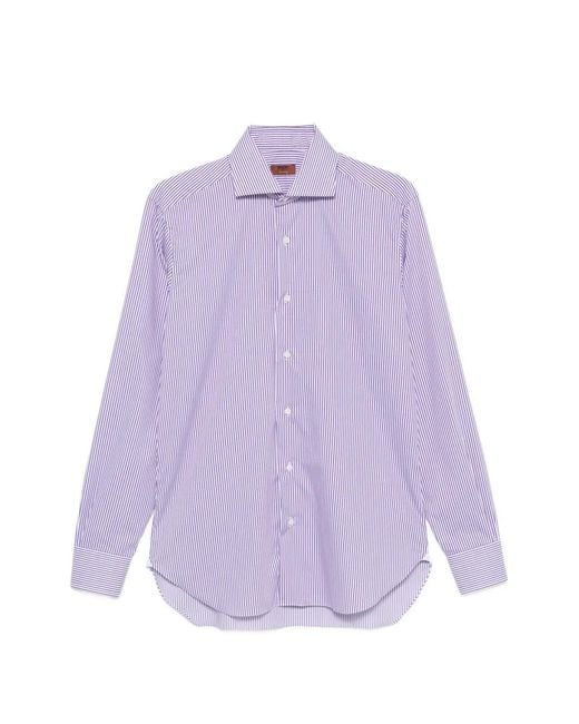 Barba Napoli Purple Striped-Print Spread-Collar Shirt for men