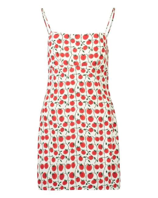 Staud Red Remington Tomato-Print Slip Dress