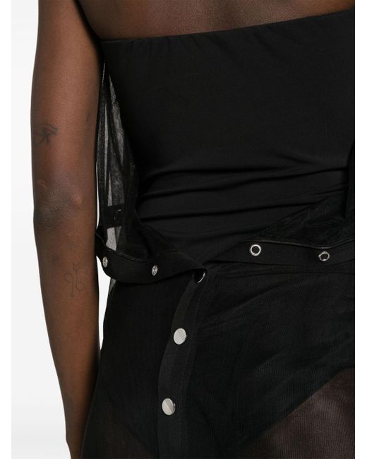 The Attico Black Mesh-overlay Strapless Dress