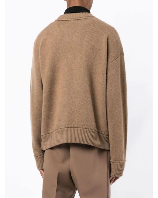 Sacai Brown Crew-Neck Logo-Plaque Jumper for men