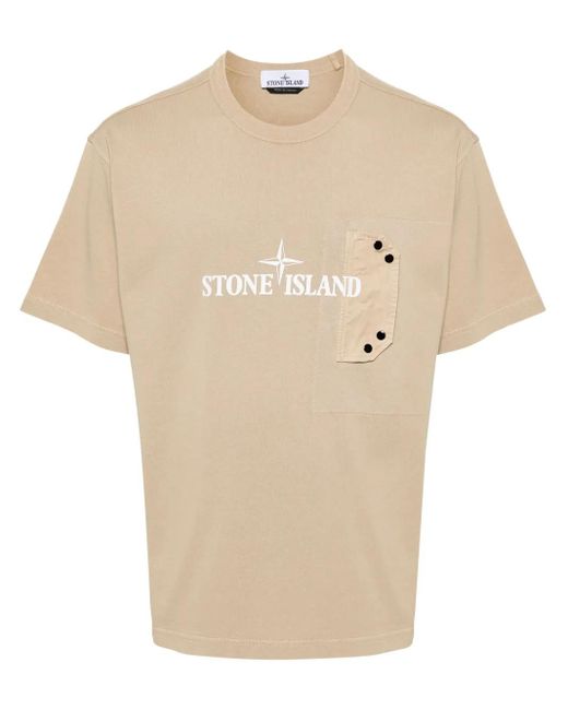 メンズ Stone Island ロゴ Tシャツ Natural