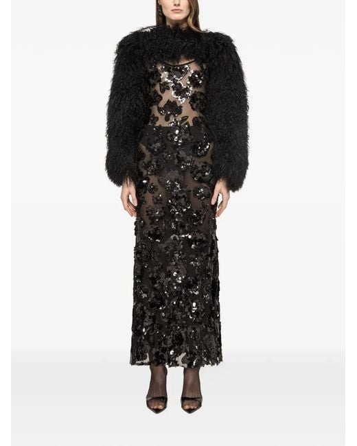 Nissa Black Sequinned Tulle Maxi Dress