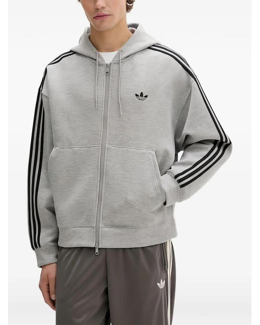 Adidas Gray Originals Adicolor 3-Stripes Spacer Zip Hoodie for men