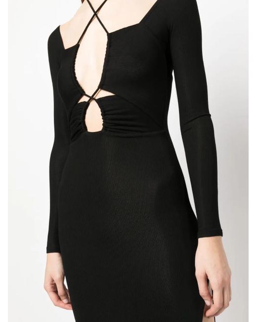 Lama Jouni Black V-Neck Tie-Fastening Dress