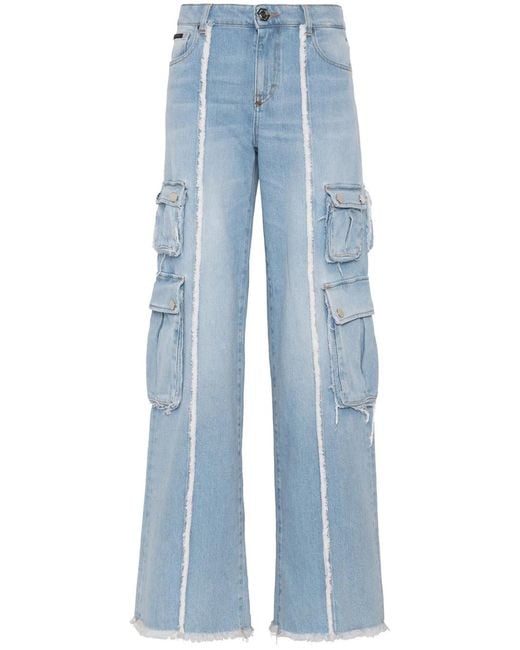 Philipp Plein Blue Wide-Leg Cargo Jeans