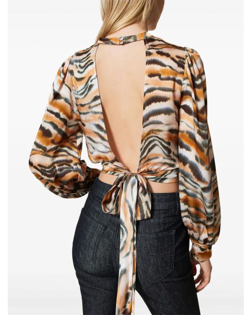 Twinset Metallic Tiger-Print Cropped Blouse