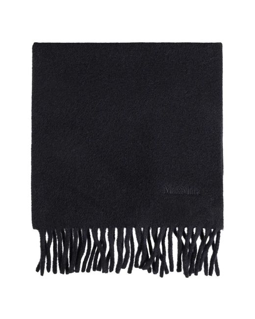 Max Mara Black Fringed Logo-Embroidered Scarf