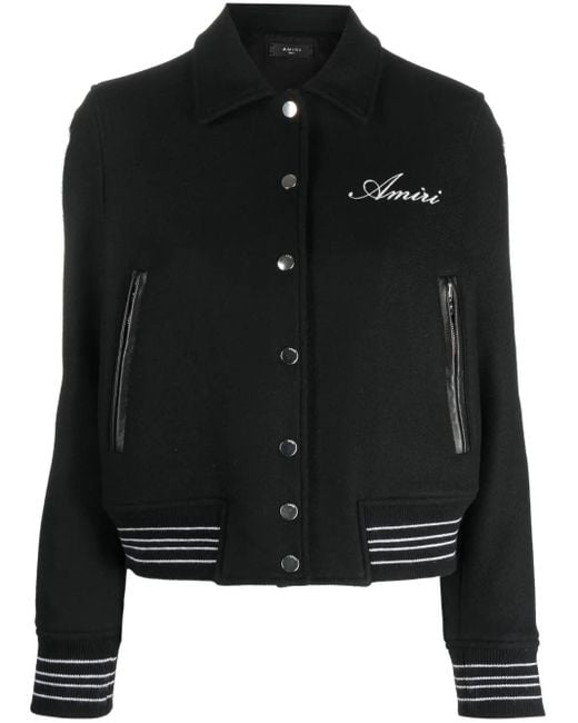 Amiri Black Logo-Embroidered Felted Bomber Jacket