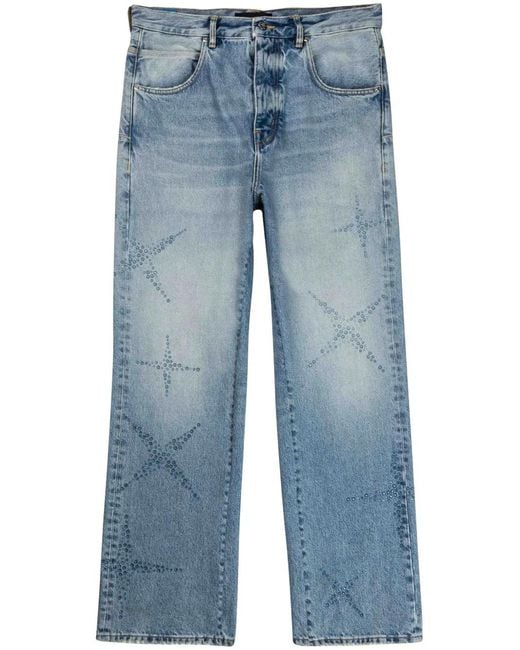 Purple Brand Blue Rhinestone-Embellished Straight-Leg Jeans for men