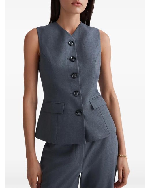 Anna Quan Blue Kendall Button-Fastening Peplum Top