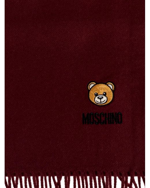 Moschino Purple Teddy Bear Fringed Scarf