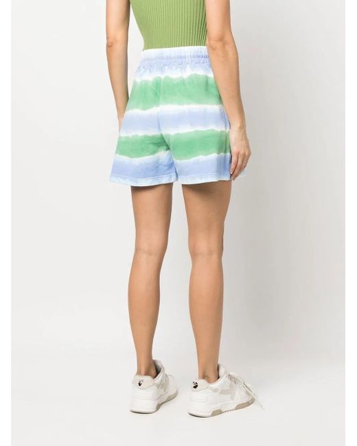MSGM Green Stripe-Pattern Drawstring Shorts