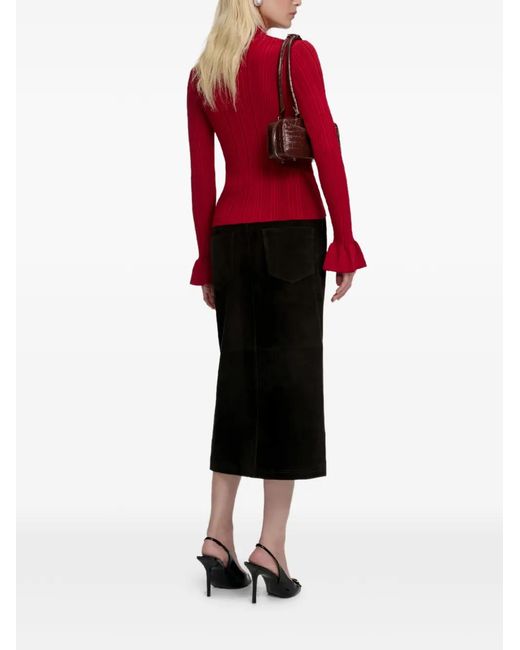 Self-Portrait Red Ribbed Button Cardigan