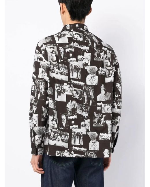 Maison Kitsuné Gray Graphic-Print Cotton Shirt for men