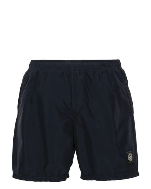 Stone Island Blue Compass-Patch Swim Shorts for men