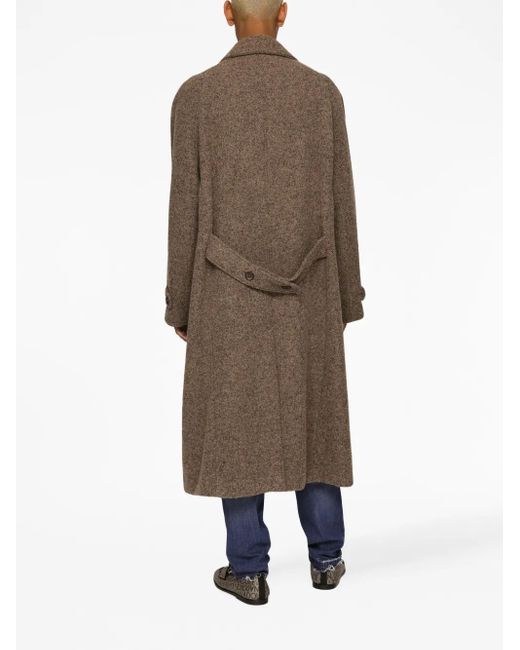 Dolce & Gabbana Brown Double-Breasted Melange Alpaca Wool Coat for men