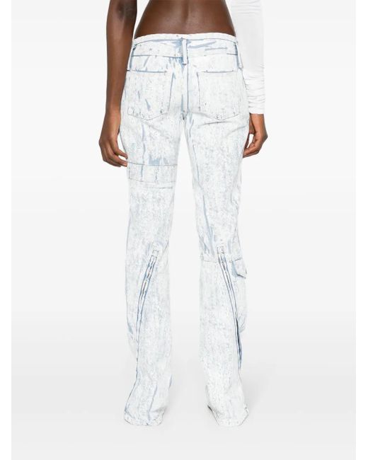 Acne White Print Low-Rise Straight-Leg Jeans