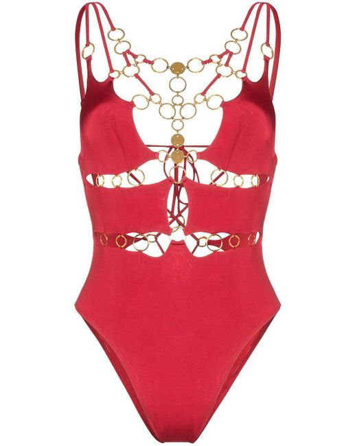 Agent Provocateur Red Davine Ring-embellished Swimsuit