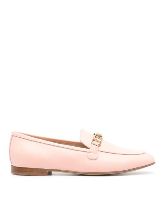 Casadei Pink Logo Plaque Leather Loafers