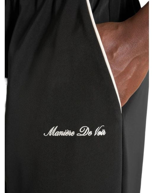 Manière De Voir Black Signature Piped Track Pants for men