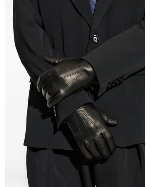 Tom Ford Black Stitched-Detail Leather Gloves for men
