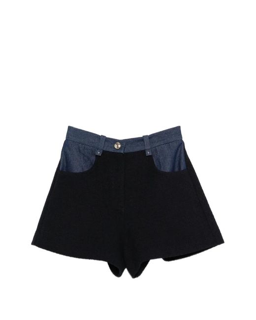 Maje Blue Tweed Shorts With Denim Details