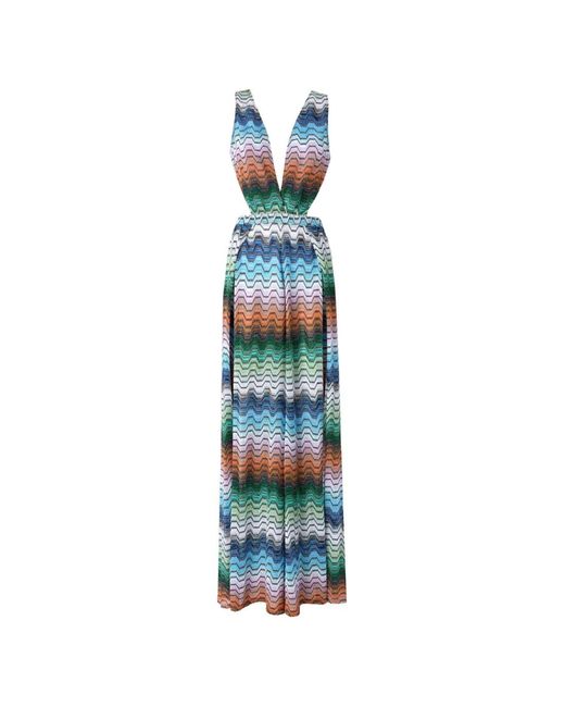 Missoni Blue Long Jumpsuit With Greek Motif