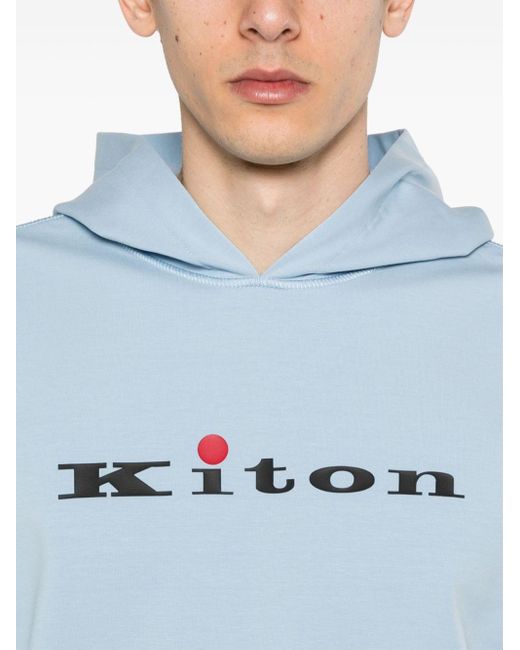 Kiton Blue Logo-print Cotton Blend Hoodie for men