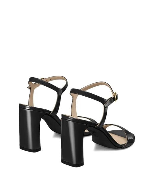 Stuart Weitzman Black Patent Leather Ankle-Strap Sandals