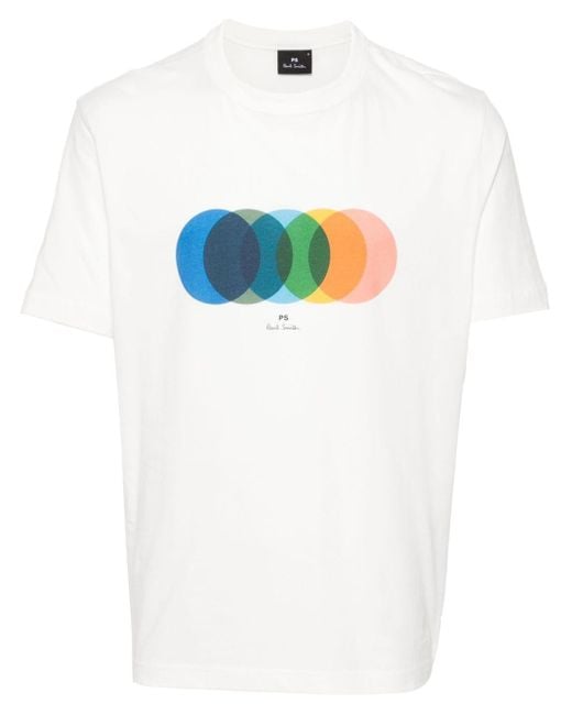 PS by Paul Smith White Circles-Print Organic-Cotton T-Shirt for men